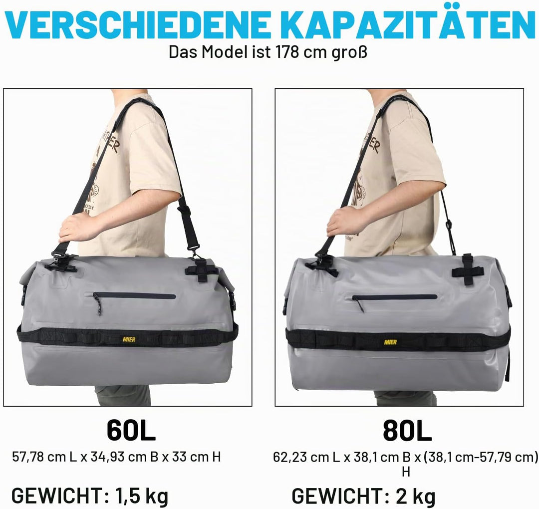 MIER Wasserfeste Reisetasche Duffle Bag mit Rucksackfunktion Rolltop Sporttasche für Seesack, Schwim