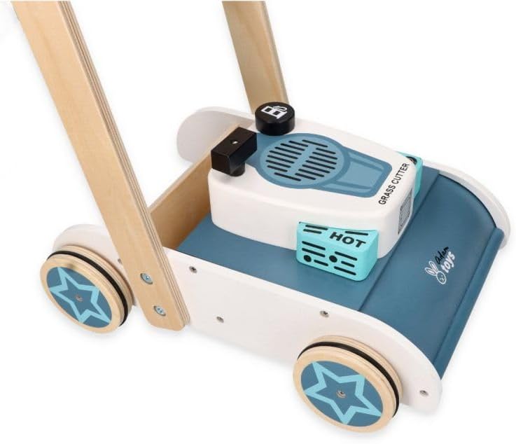 Holz Schieberasenmäher für Kinder ab 3 Jahren - Laufspielzeug mit Sound - 36x26x55 cm - Lauflernhilf