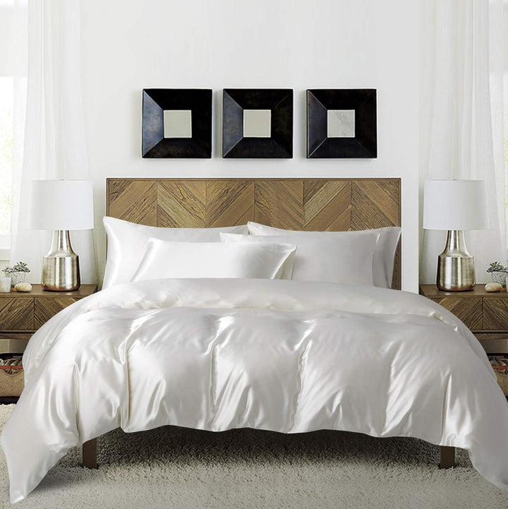 Damier Bettwäsche 200x200cm Weiss Satin Glänzend Bettbezug Set 3 Teilig Deluxe Hotelqualität Satin D