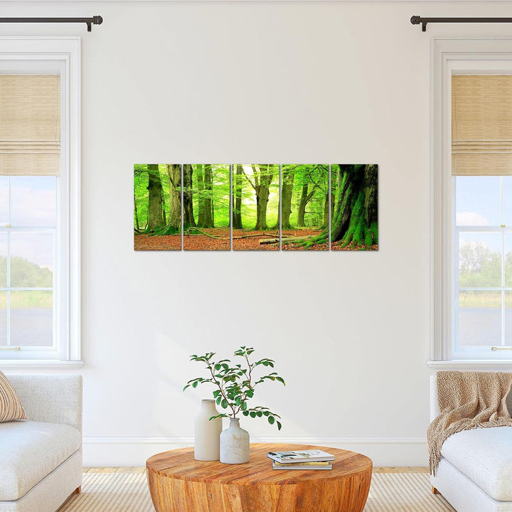 Runa Art Bild Wald Landschaft Wandbilder auf Vlies Leinwand 5 Teilig Wanddekoration Schlafzimmer Woh