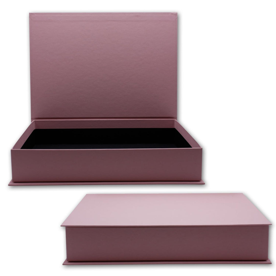 NEUSER PAPIER Geschenkbox mit Klappdeckel - 2 Stück - DIN A4 - Altrosa bezogen - innen schwarz kasch