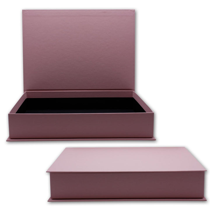 NEUSER PAPIER Geschenkbox mit Klappdeckel - 2 Stück - DIN A4 - Altrosa bezogen - innen schwarz kasch