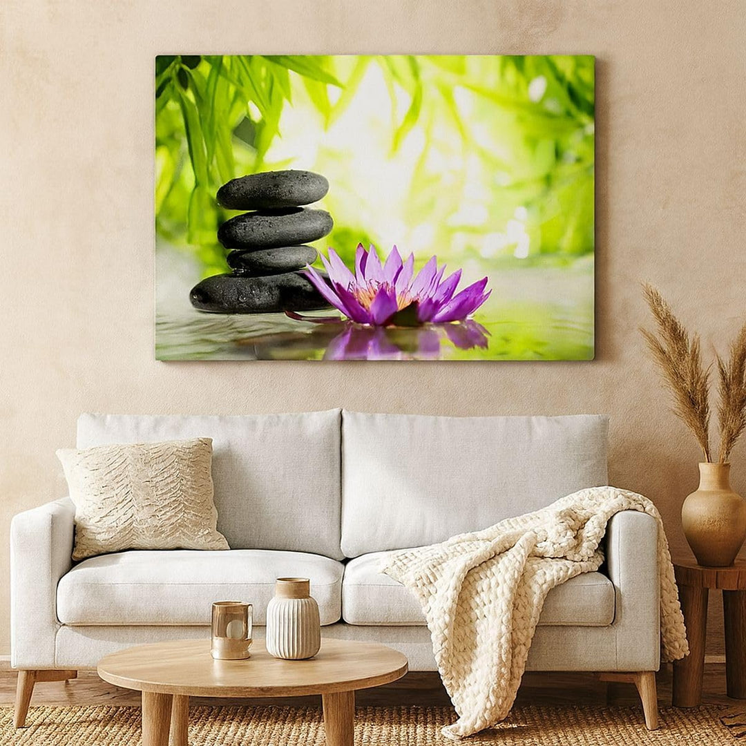 Bilder auf Leinwand 100x70cm Leinwandbild Spa bambus blume wasser Gross Wanddeko Bild Schlafzimmer K