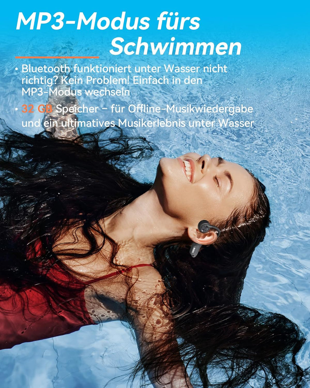 Voistek Knochenschall Bluetooth 6.0 Kopfhörer, IP68 wasserdicht, mit MP3-Player 32GB Speicher, Unter