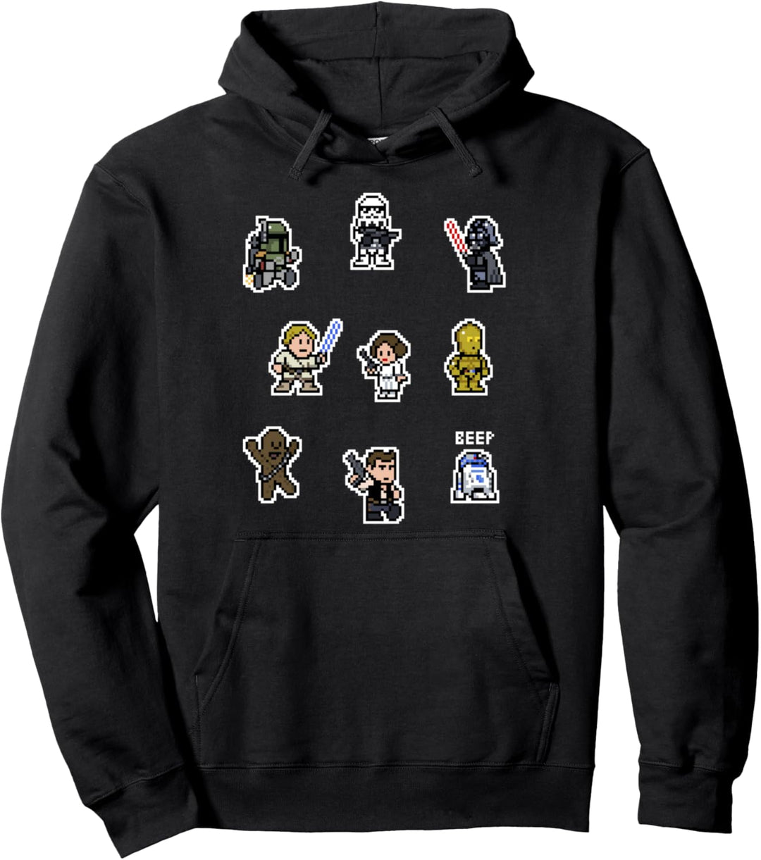 Star Wars Group Shot Pixelated Stickers Pullover Hoodie