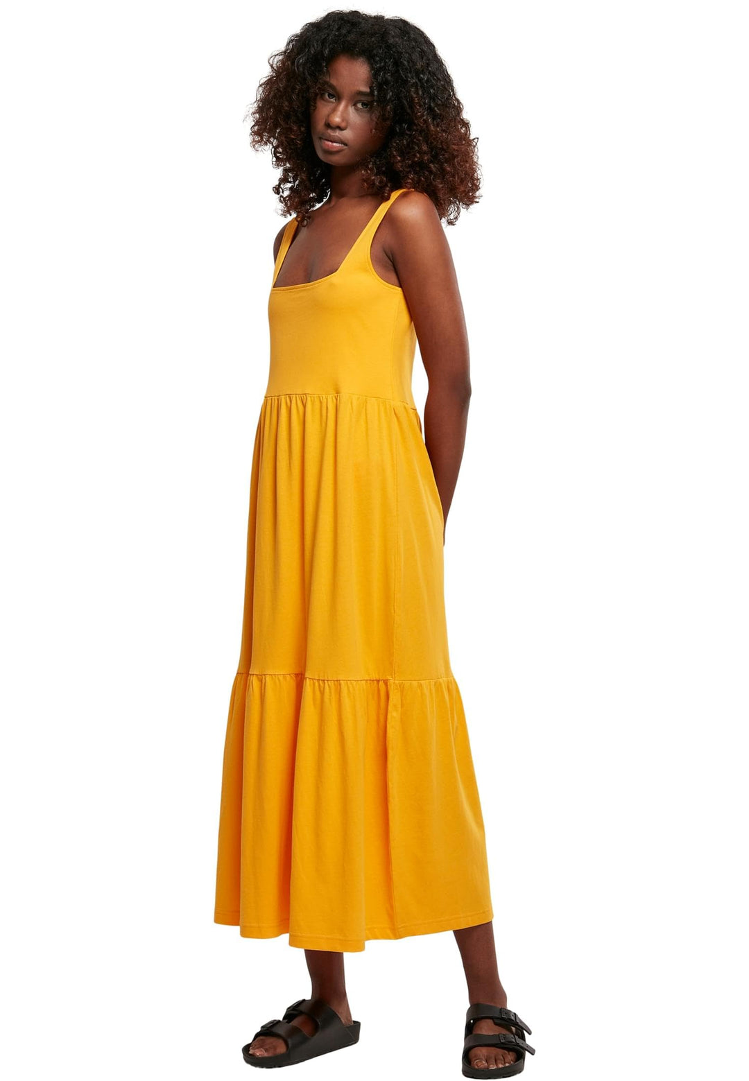 Urban Classics Damen Kleid mit breiten Trägern und Volant Einsätzen, Frauen Sommerkleid in 4 Farben