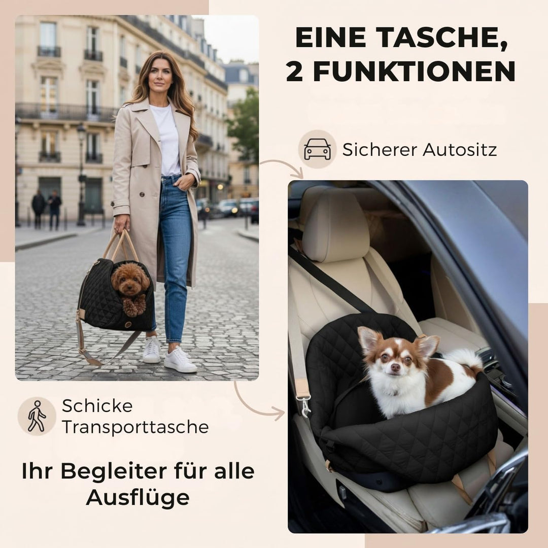 Hundetransporttasche fürs Auto, Auto-Hundesitz, Katzentransporttasche mit Schultergurt und Sicherhei