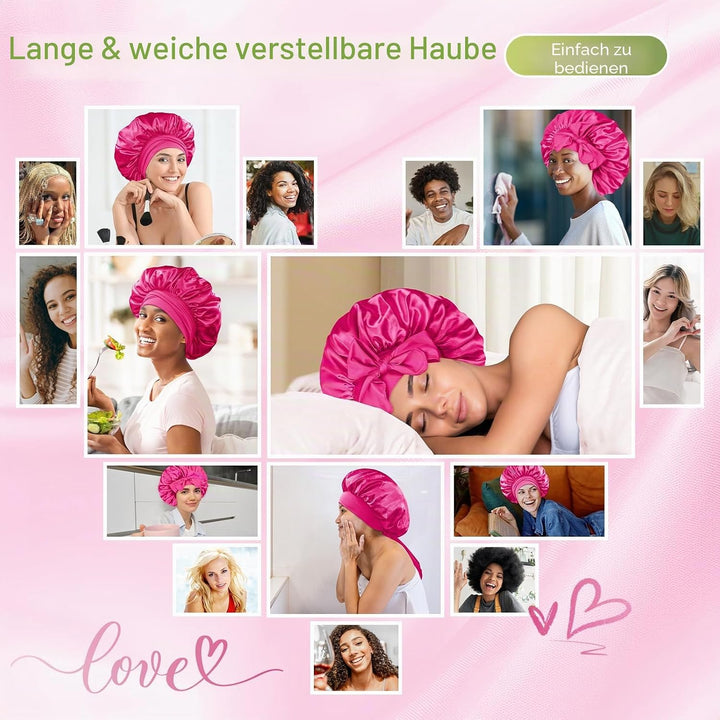 BONNET QUEEN Satin Seiden Schlafmütze Verstellbar Damen Herrn Motorhauben Nacht Haarpflege Schutz Ko