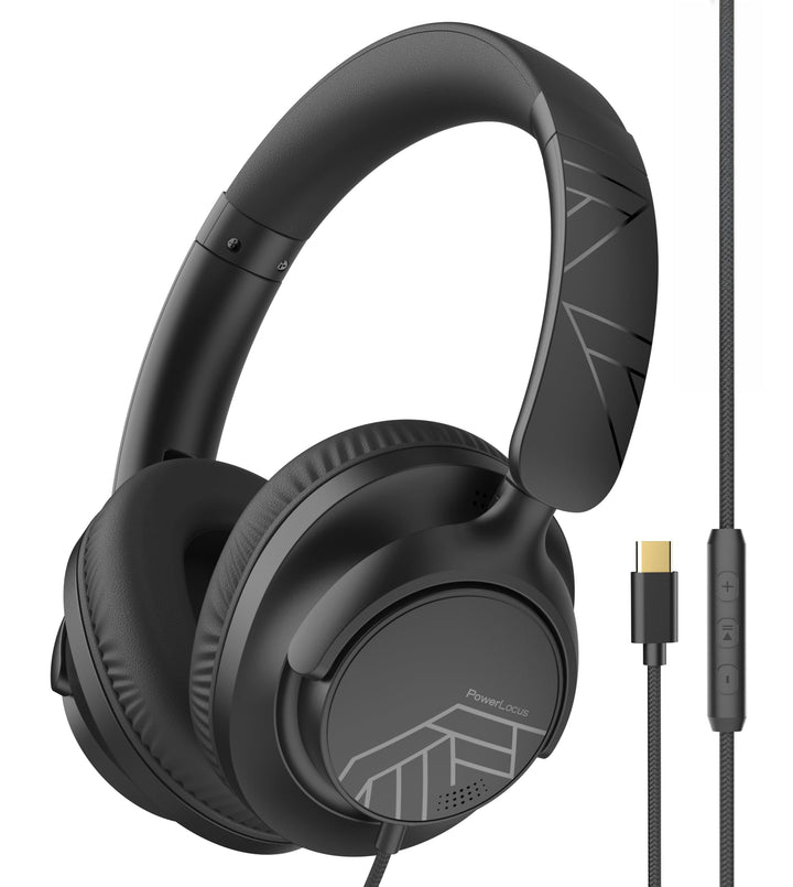PowerLocus Kopfhörer mit Kabel Over-Ear,USB-C Klinkenstecker Kabelkopfhörer