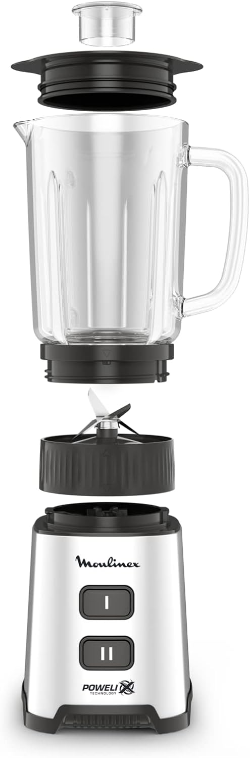 Moulinex Pulseo LM17GD Standmixer 400 W, 4 Klingen 700 ml und 600 ml tragbarer Behälter, 2 Geschwind