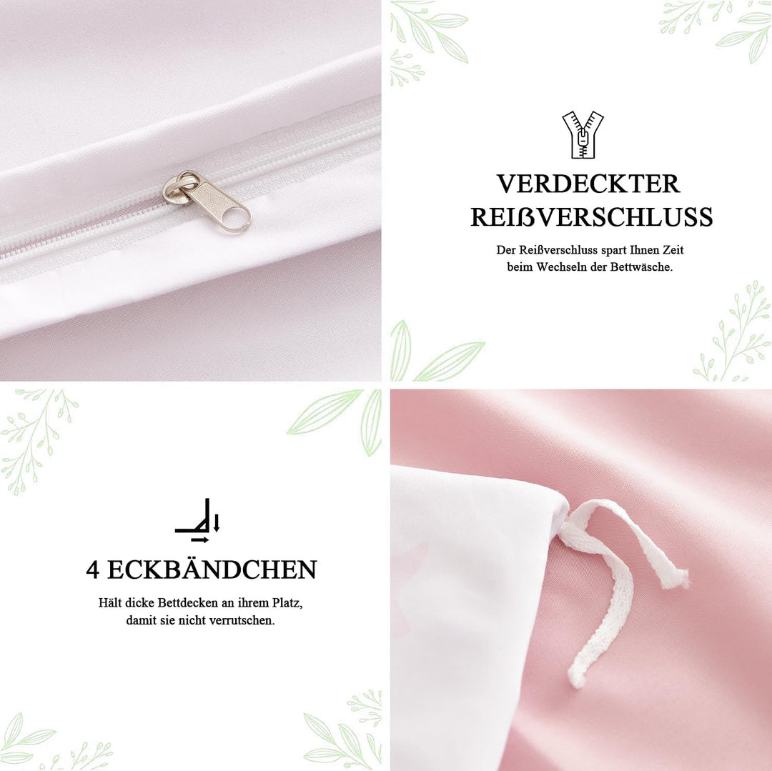 Tospass Schleife Bettwäsche 135x200cm Beige Rosa Schleifen Mädchen Wendebettwäsche-Set Deckenbezug F