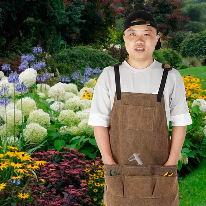 Ymiko Verstellbare Leinwand-Werkzeugschürze mit 11 Werkzeugtaschen für schwere Arbeiten für Frauen u