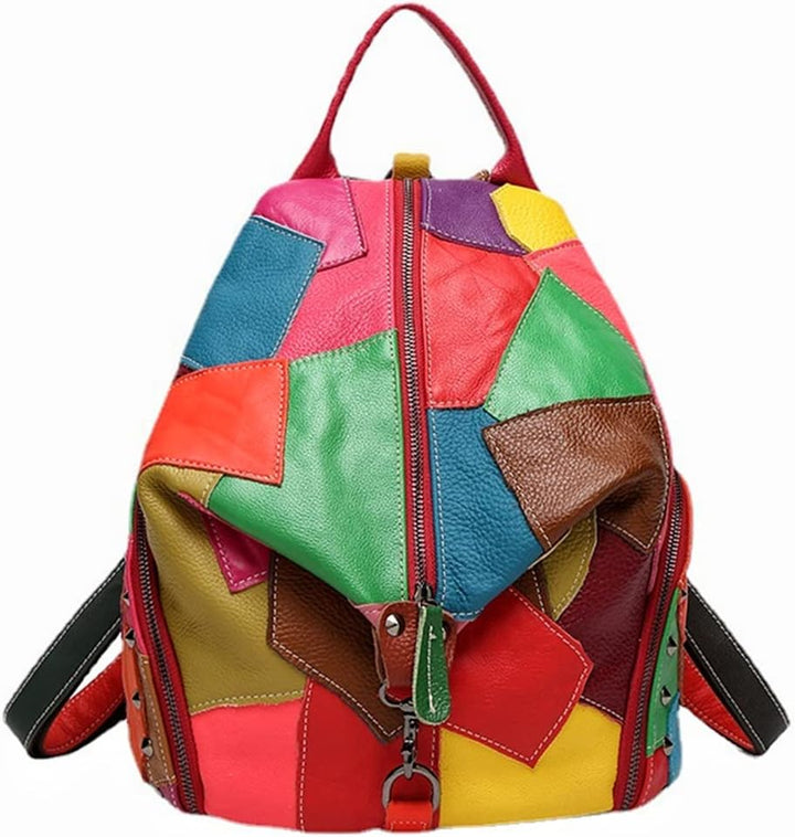 Eysee Rucksack Damen Leder Rucksackhandtasche-Rind Leder Daypack Collage Gradient 2019 NEU Mehrfagib