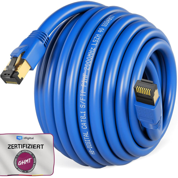 HB-Digital 15m CAT 8.1 Netzwerkkabel S/FTP LSZH Blau 40 Gbits | LAN Patchkabel Gigabit RJ45 Stecker
