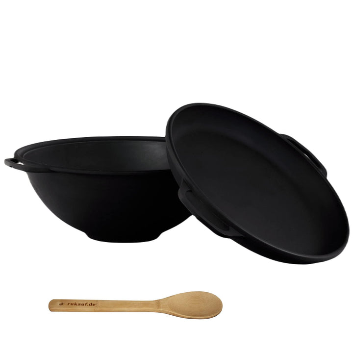 rukauf 12 Liter Kasan Kazan aus Gusseisen mit Pfannen-Deckel Gulasch-Kessel Outdoor Schwenktopf