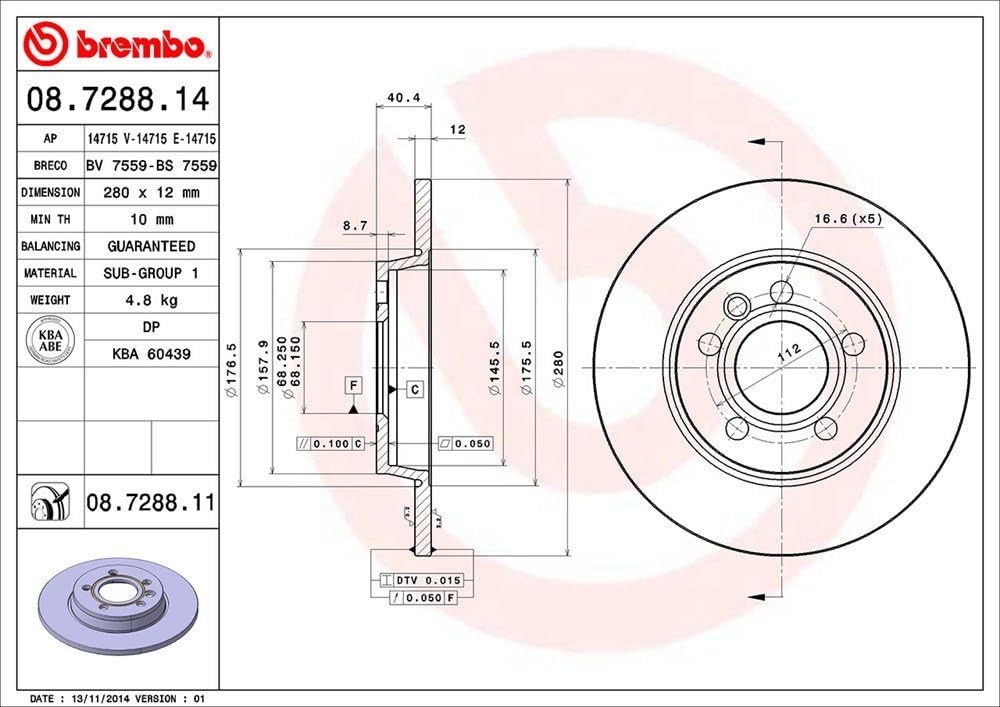 Brembo 08.7288.11 - Hintere Bremsscheibe mit UV-Lackierung