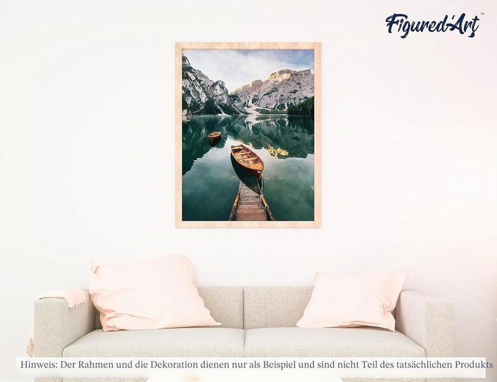Figured'Art Malen Nach Zahlen Erwachsene Mit Rahmen Boot und Gebirgssee - Paint by Numbers Basteln D