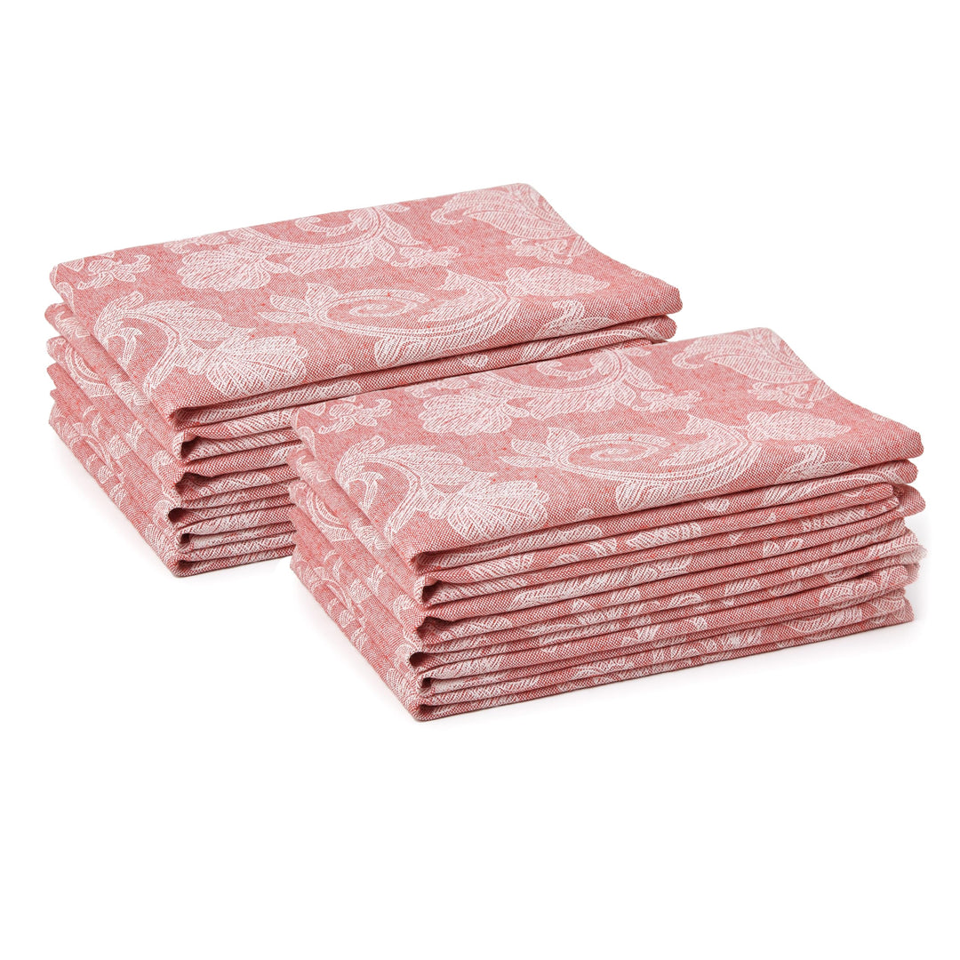 Encasa XO Esstisch Servietten Set von 12 I Grösse 45x45 cm I Blumen Red Jacquard -Stil Druck Auf Hau