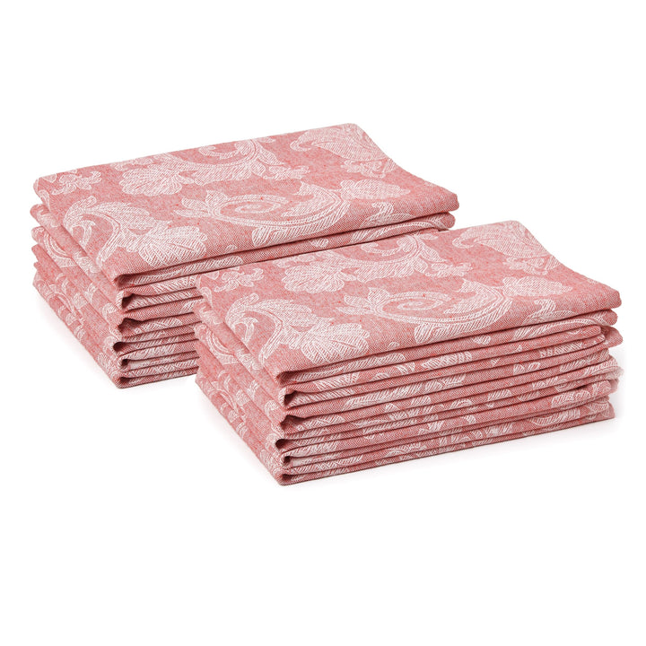 Encasa XO Esstisch Servietten Set von 12 I Grösse 45x45 cm I Blumen Red Jacquard -Stil Druck Auf Hau