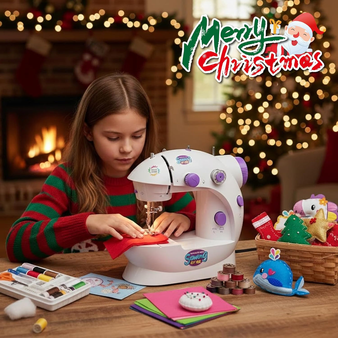 Mini Sewing Machine with Extension Table, Adjustable 2-Speed 2-Thread Sewing Machine, Portable Elect