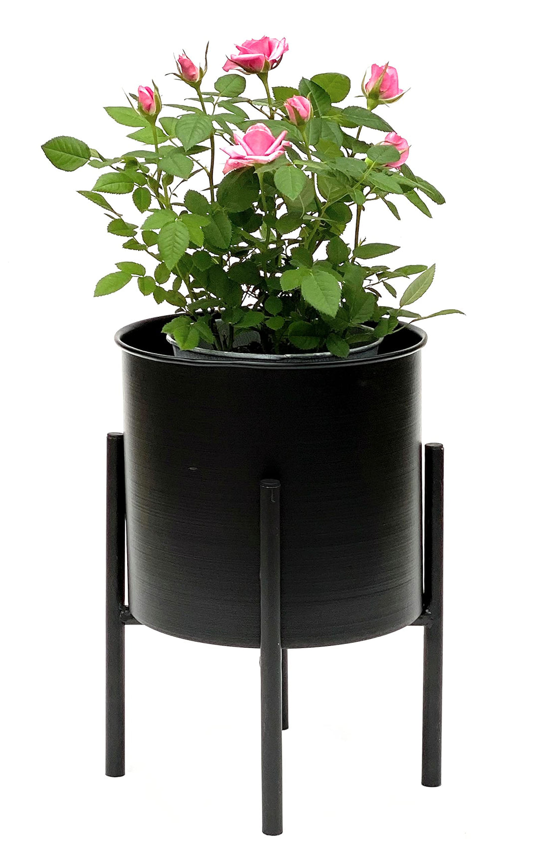 DanDiBo Blumenhocker mit Topf Metall Schwarz 32 cm Blumenständer 96153 Blumensäule Modern Pflanzenst