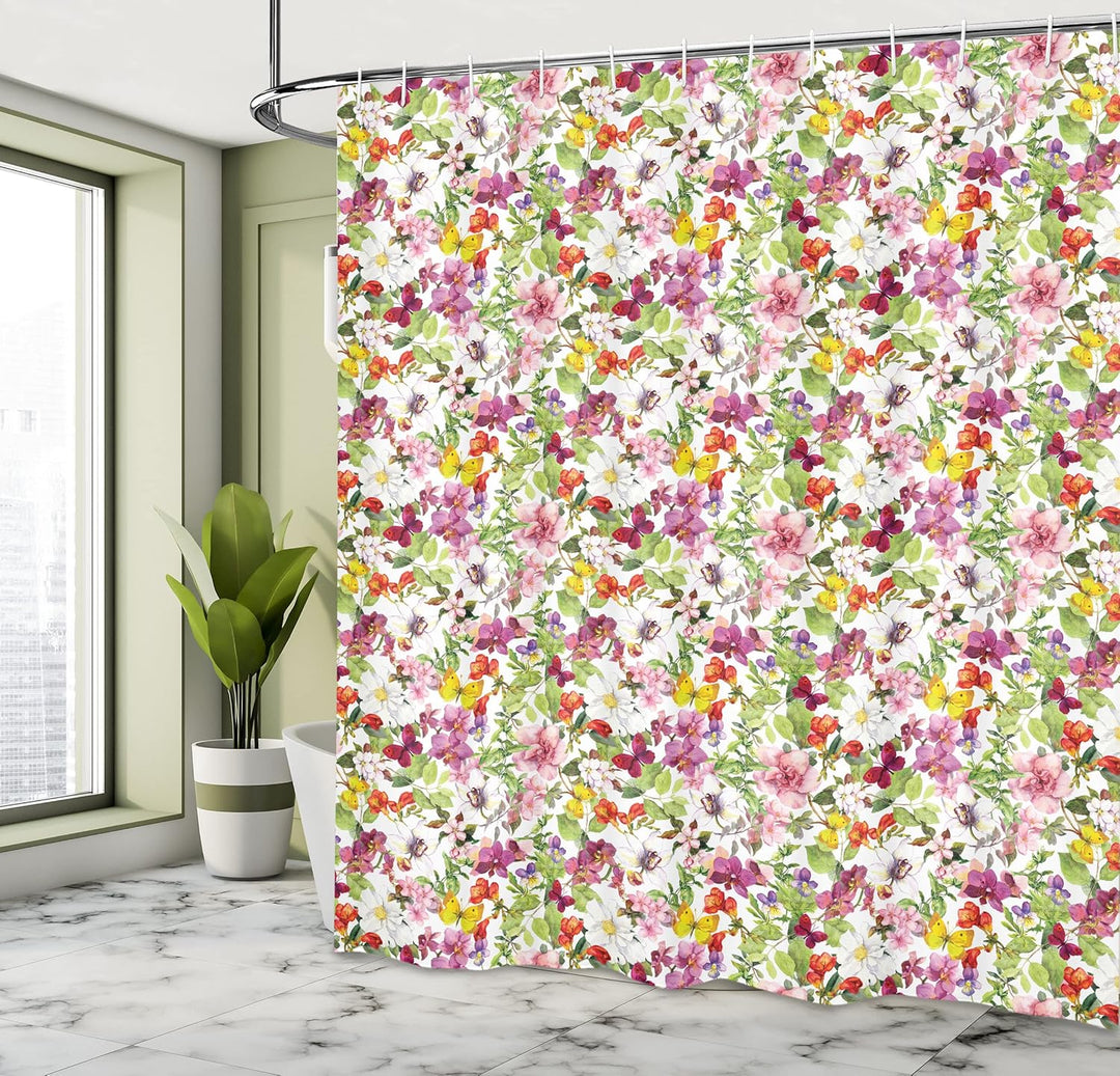 ABAKUHAUS Retro Duschvorhang, Französisch Vintage Blumen, Stoffliches Gewebe Badezimmerdekorationsse