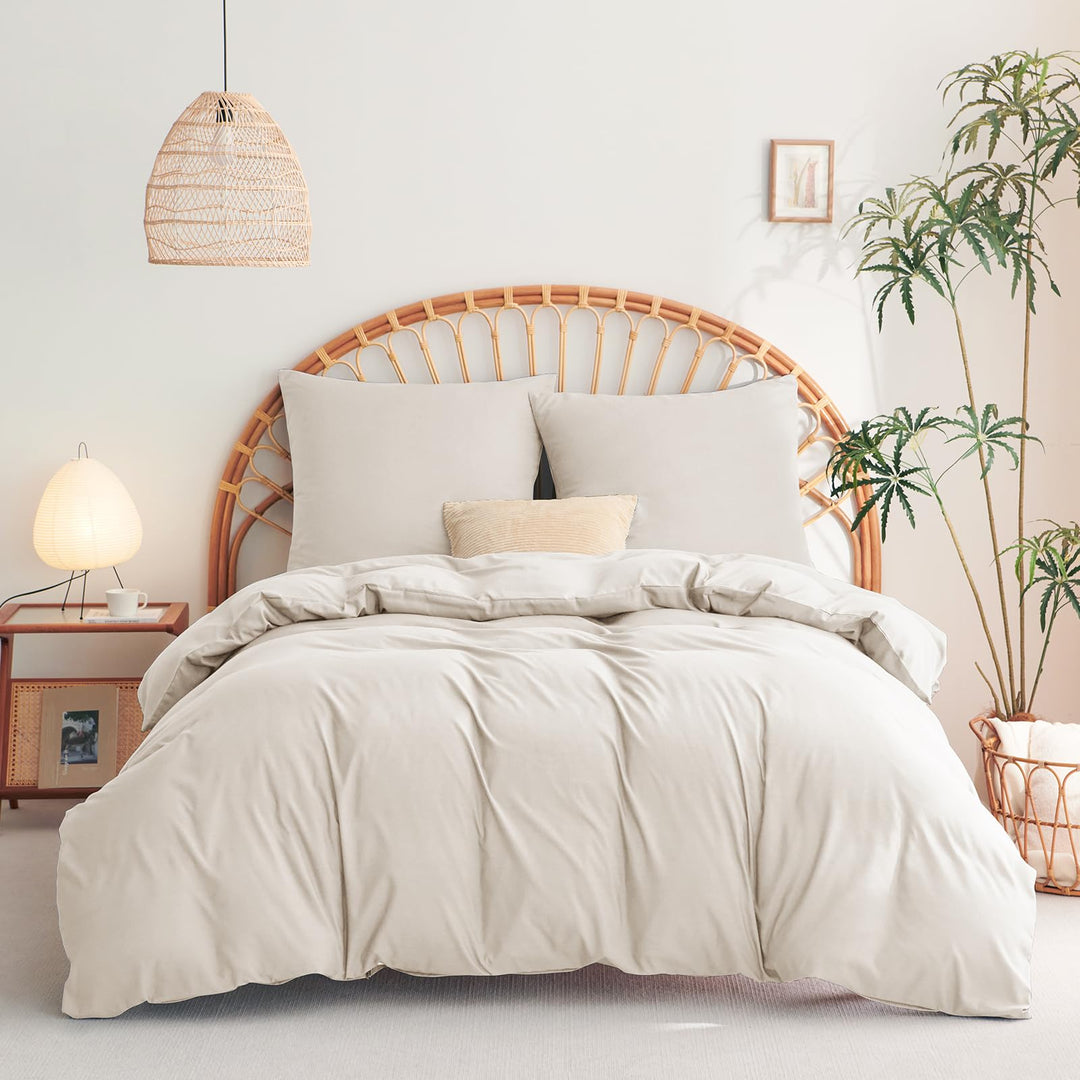 WAVVE Bettwäsche 240x260 3 teilig Beige - Bettbezug 260 x 240 Set mit Kissenbezügen 65x65 cm, Bettwä
