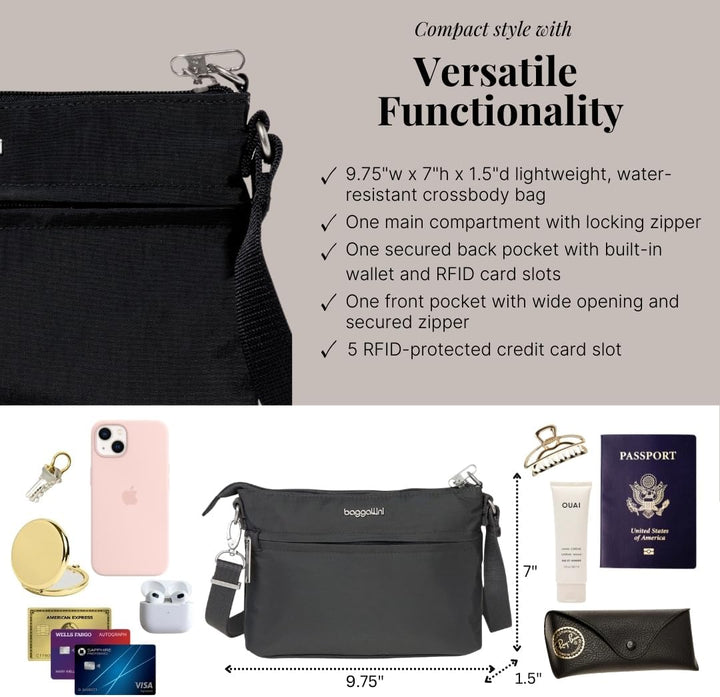 Baggallini Damen Anti-Theft Memento Crossbody Bag Umhängetasche Dunkelgrau, Dunkelgrau
