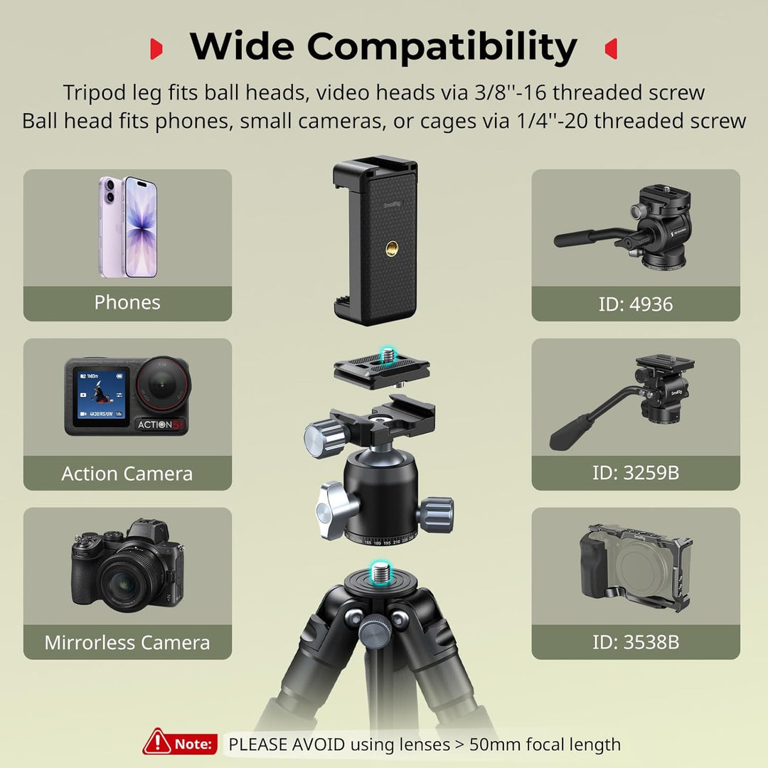 SMALLRIG VT-20Pro 21,2"/53,8 cm Mini-Stativ für Kamera und Telefon, Kleines Tischstativ aus Aluminiu