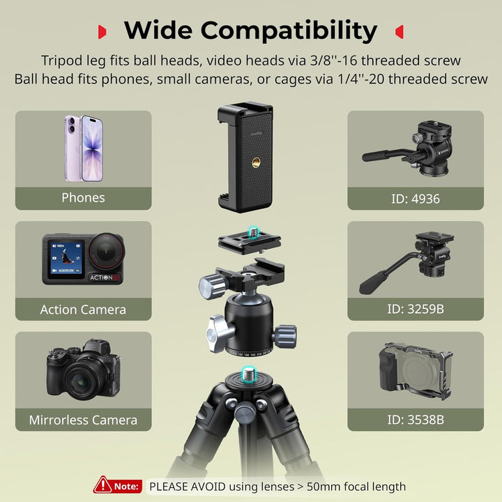 SMALLRIG VT-20Pro 21,2"/53,8 cm Mini-Stativ für Kamera und Telefon, Kleines Tischstativ aus Aluminiu