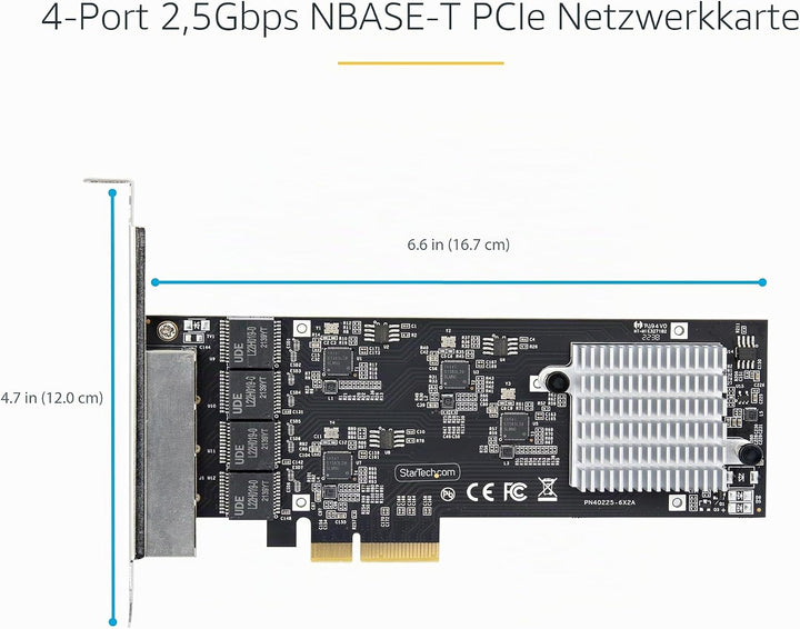 StarTech.com 4-Port 2.5 Gbit PCIe Netzwerkkarte, Intel I225-V, Dual-Port Computer LAN Karte, Multi-G