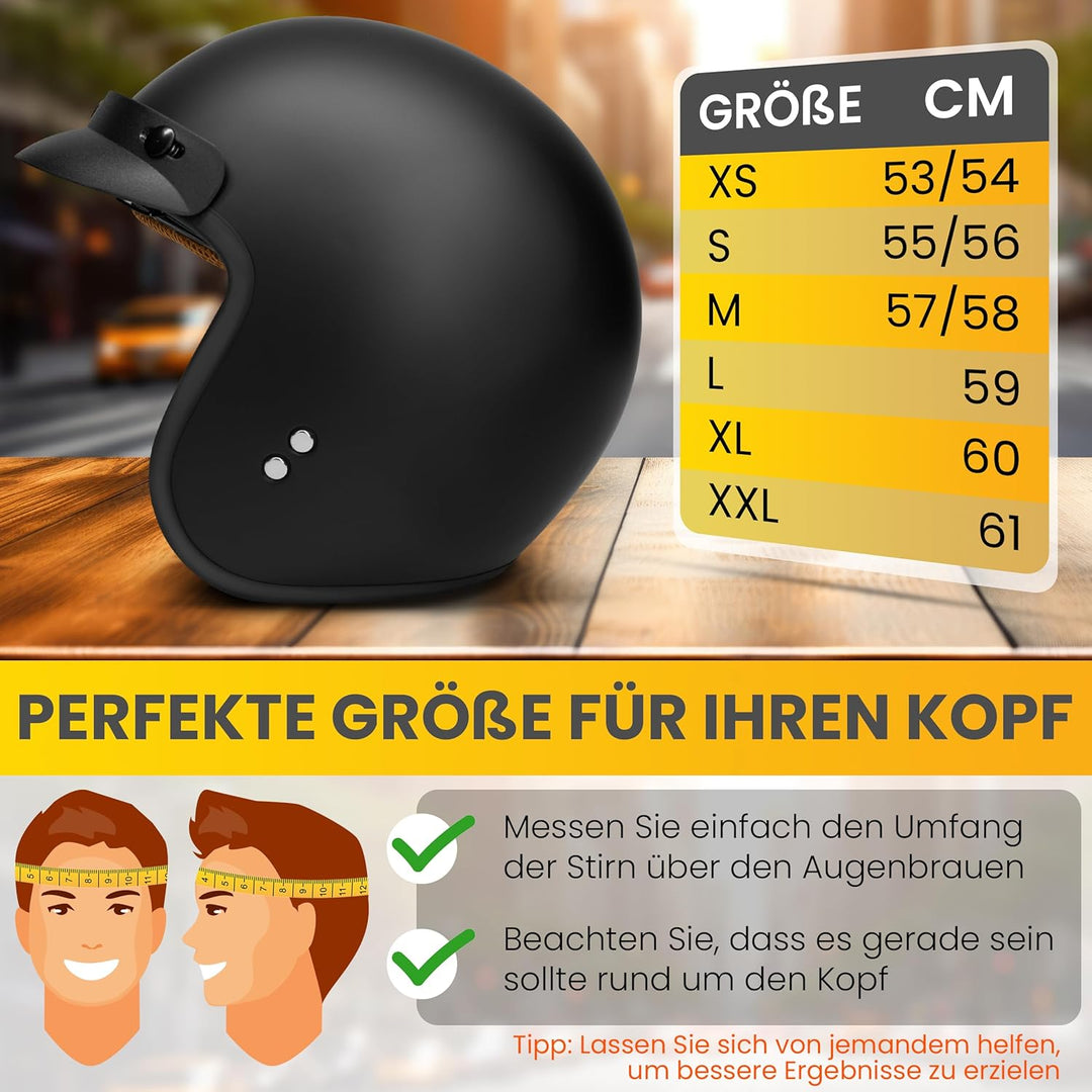 Jethelm mit Visier by BS Way: Hochwertiger Motorradhelm, ECE-Zertifiziert für Herren und Damen -  Id
