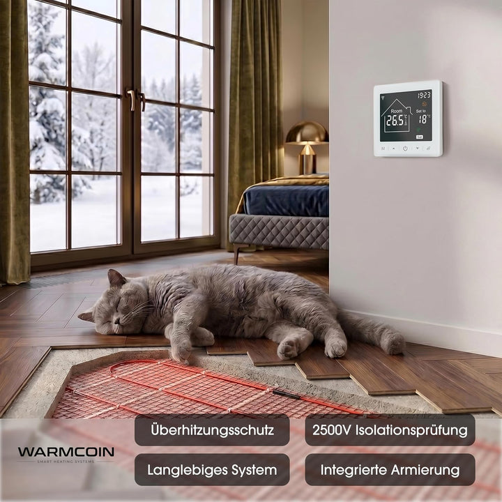 Thermostat W100 Fussbodenheizung, elektrisch programmierbar mit Fühler, 16A, WLAN, digitales Raumthe