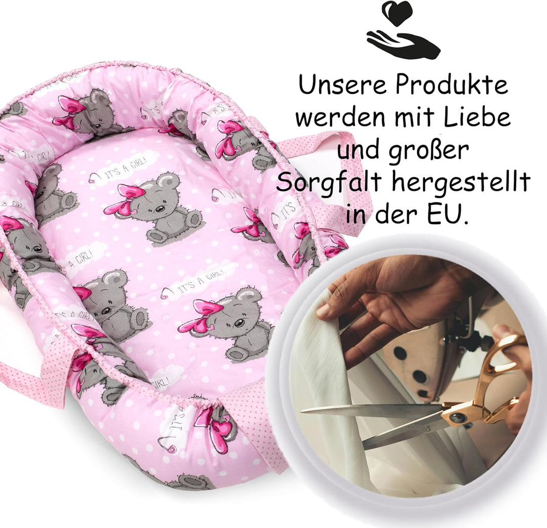 PinkZebra Tragetasche,2 in 1 Tragetasche, Tragenest Kokon aus Baumwolle, It's a Girl, It's A Girl