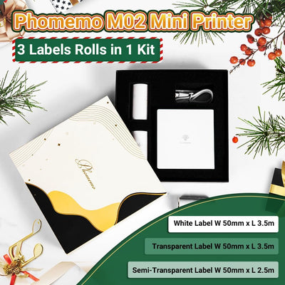 Phomemo M02 Mini Drucker mit 3 Etikettenrollen, Taschendrucker für Smartphone, Bluetooth Aufkleber D