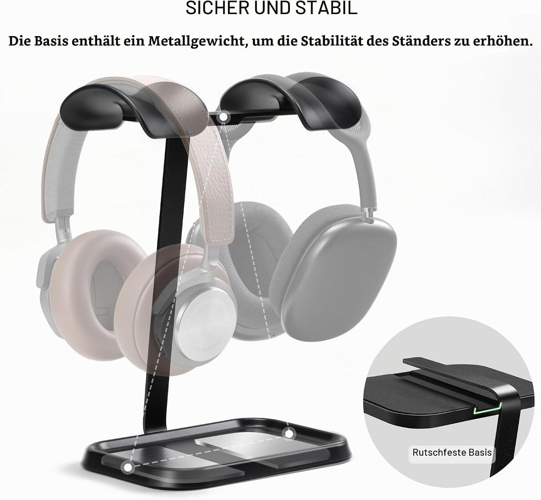 Doppel Kopfhörer Ständer, Stabiler Doppel Headset Halterung mit Ablagefach, Schwere Basis Gaming Kop