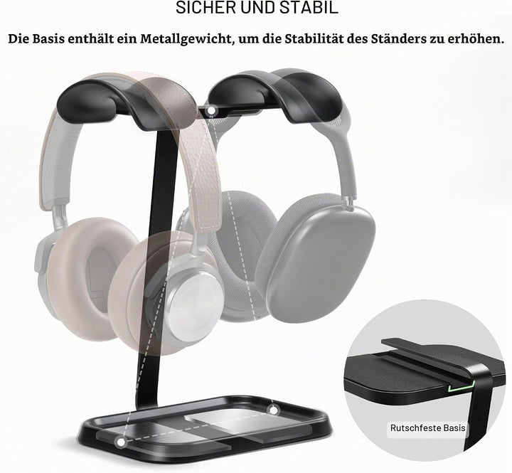 Doppel Kopfhörer Ständer, Stabiler Doppel Headset Halterung mit Ablagefach, Schwere Basis Gaming Kop