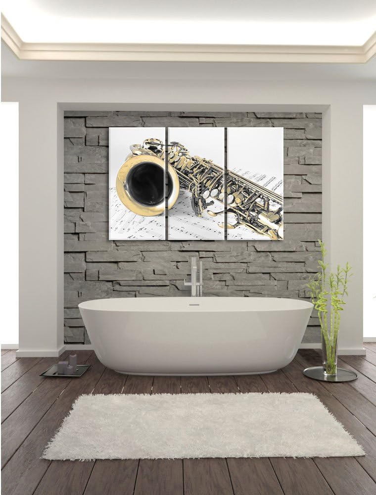 Pixxprint Saxophon auf Notenpapier als Leinwandbild/Grösse: 3 Teilig (120x80 cm) cm/Wandbild/Kunstdr