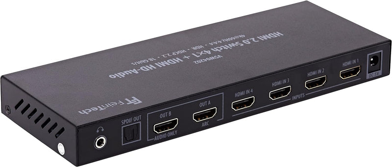 FeinTech VSW04202 HDMI 2.0 Switch 4x1 HD-Audio Extractor 7.1 ARC 4K 60Hz HDR CEC 4x1 Switch + Audio-