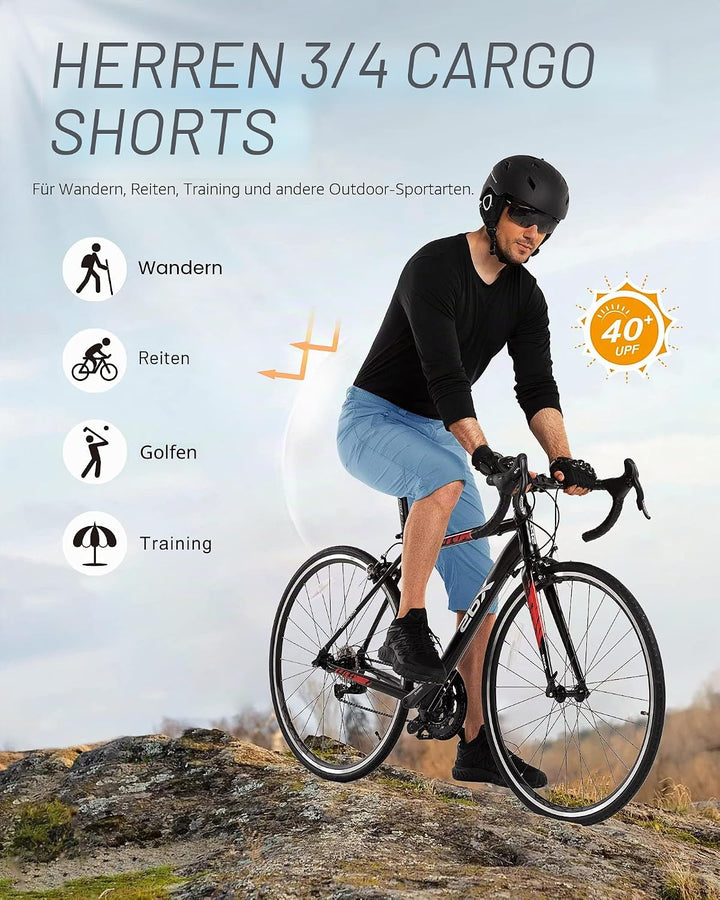 33,000ft Herren 3/4 Hose Cargo Shorts Kurze Wanderhose Stretch Leichte Radhose Sommer Capri Dreivier