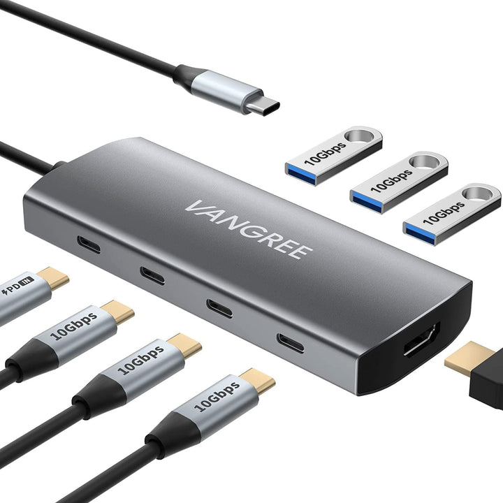 USB C Hub 10Gbps, 3 USB 3.2 Gen 2 Ports, 4K@60Hz HDMI, 100W PD, 2 USB 3.0 & SD/TF Card Reader, USB-C