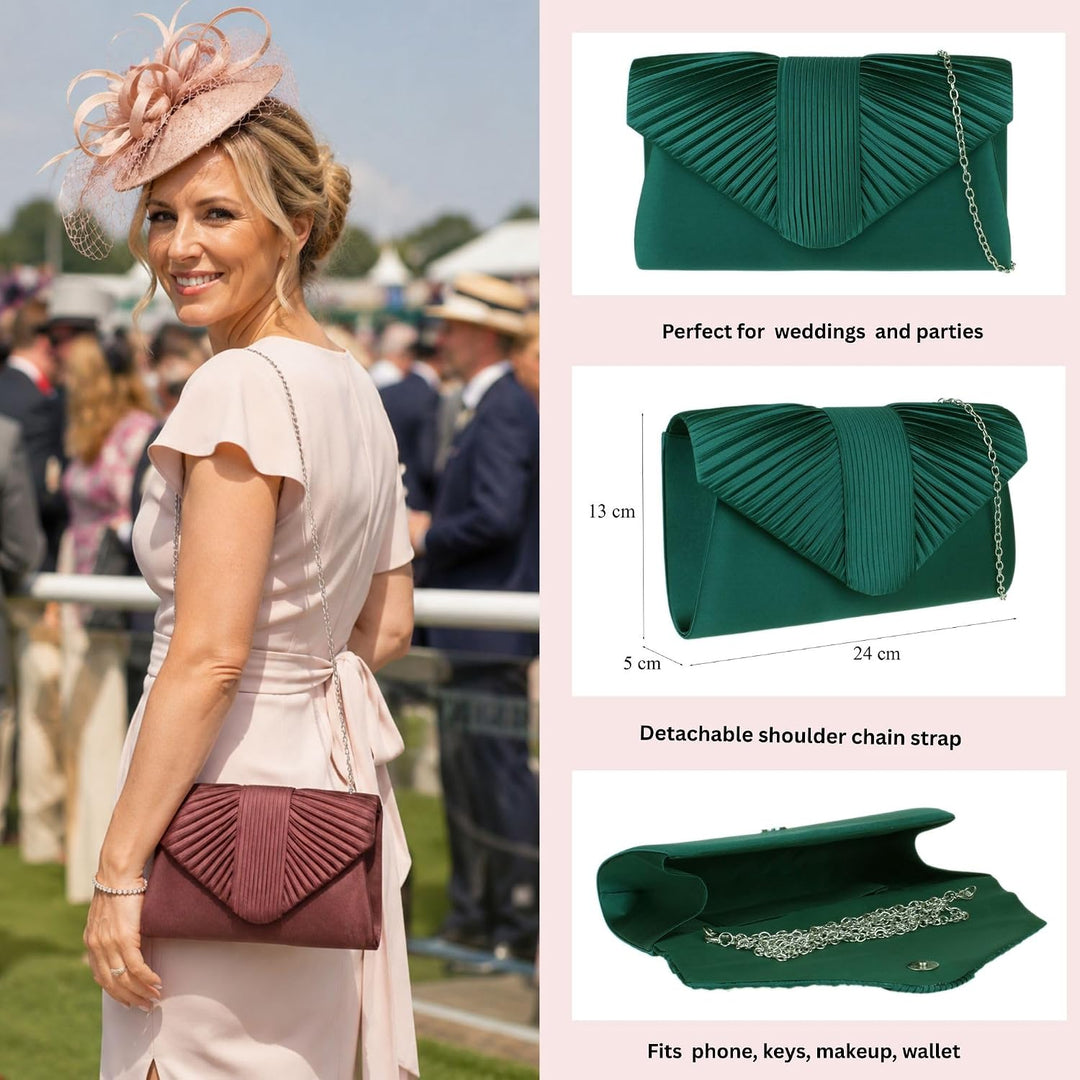 Girly Handbags Damen Clutch aus plissiertem Satin Dunkelgrün, Dunkelgrün