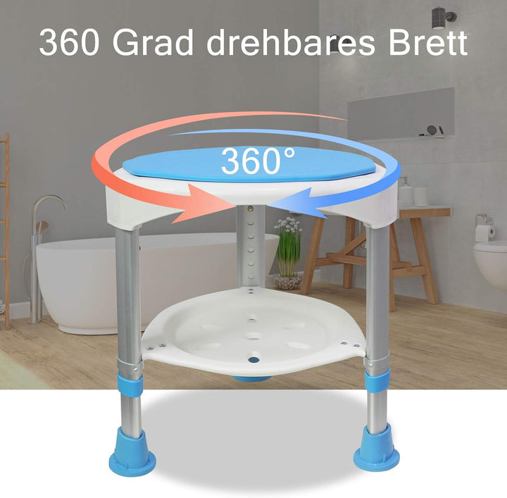 YUENFONG Duschhocker Duschstuhl 45-57cm Höhenverstellbar und 360° Drehbar Badsitz Blau Duschhilfe An