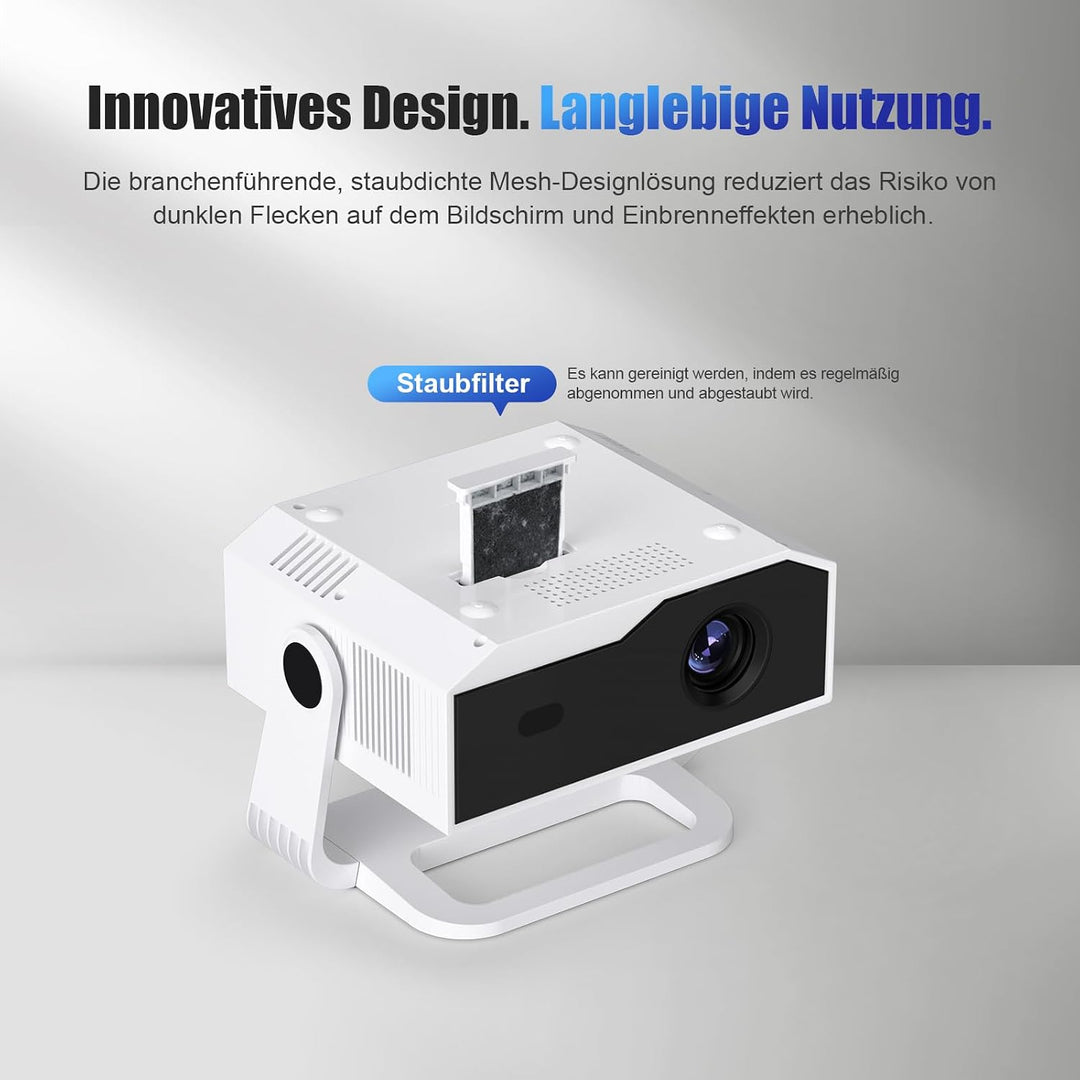 ZDK 2026 Upgrade Mini Beamer Integrierte Apps, Android 14, unterstützt 4K 1080P, Trapezkorrektur, WL