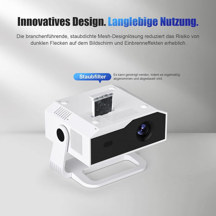 ZDK 2026 Upgrade Mini Beamer Integrierte Apps, Android 14, unterstützt 4K 1080P, Trapezkorrektur, WL