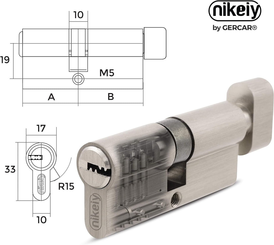 GERCAR Pro Knaufzylinder 35/35 Massiver Schliesszylinder mit Knauf Zylinderschloss Türschloss - aus