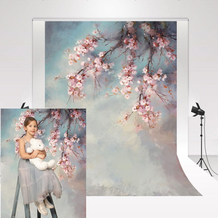 Kate Fotografie Hintergrund 5x7ft/1.5mx2.2m Hand gemalt Kunst rosa Blume Fotografie Hintergrund blau