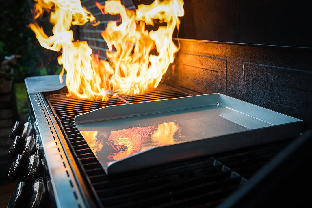 Generisch RuSchi BBQ universal Grillplatte aus Edelstahl BBQ Grillaufsatz Plancha 20x30cm