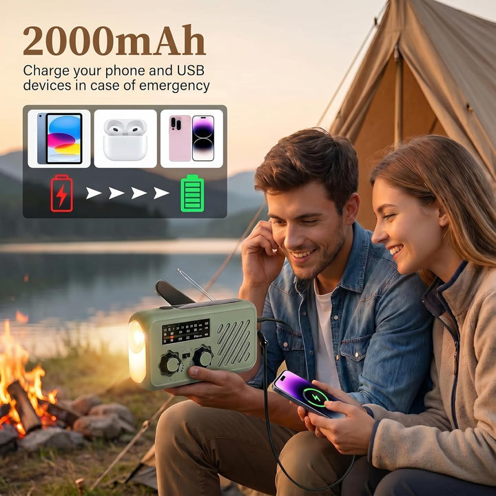 Notfall Radio, 3-Wege-Laden Emergency Radios,2000mAh Profi-Überlebensradio 3-Wege-Ladung (Solar/Hand