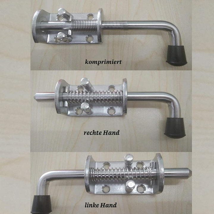 2 Stück robuste Edelstahl-Federriegel, Riegelbolzen für Tür, Schuppen, Tor oder Heckklappe, Anhänger